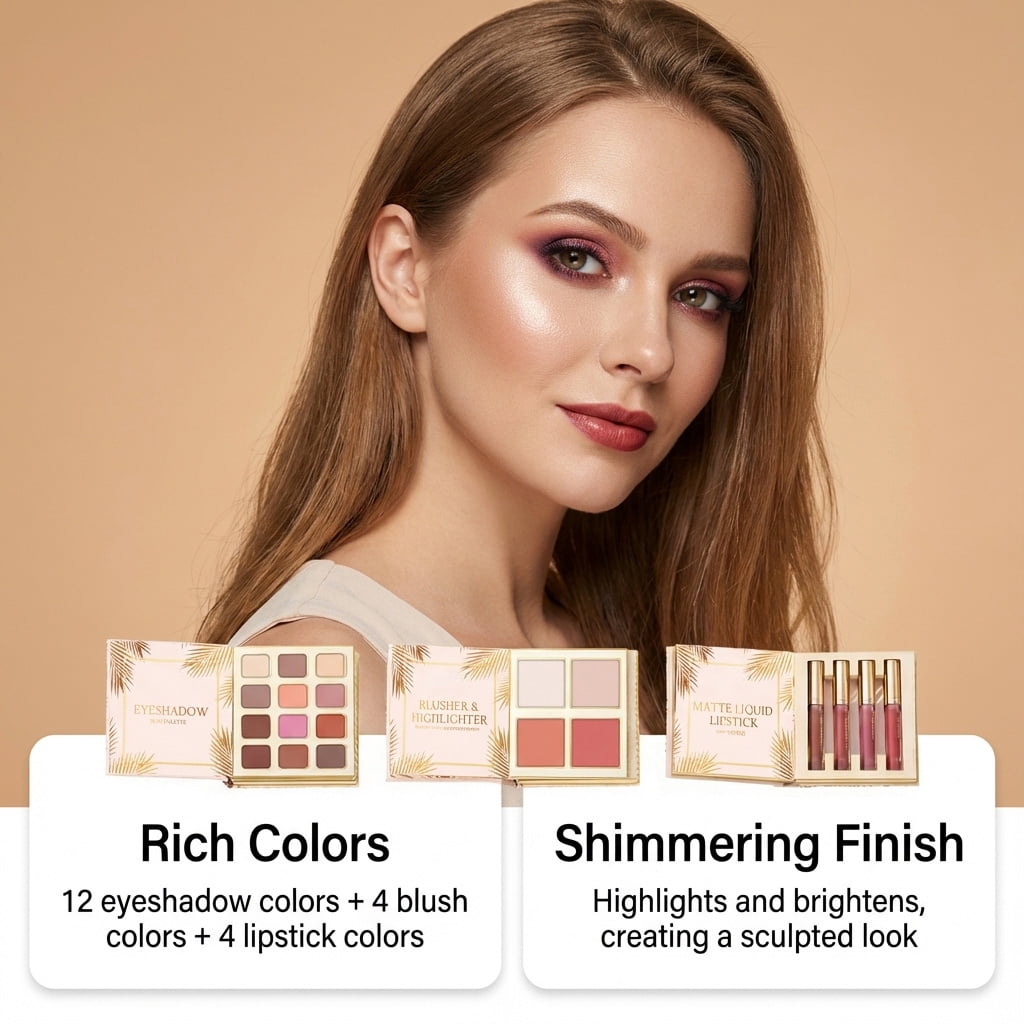 Alvantor Warm Matte Makeup Palette - Foldable Travel Comprehensive Full Face Set