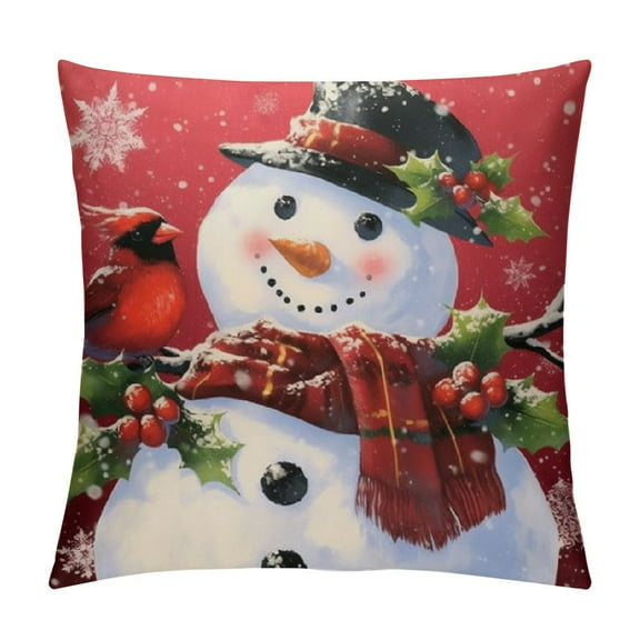 Patifu Christmas Snowman Throw Pillow Cover Winter Snow Pillow Cases Cotton Pillowcase Pillow Covers Holiday Cushion Case Decoration for Couch Bed Sofa  12x12in