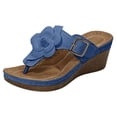 thumbnail image 6 of Wedge Sandals for Women Retro Flower Platform Flip Flops Buckle Strap Slip on Slides Summer Heels Beach Shoes Orthopedic Slippers Blue Size 6.5, 6 of 6