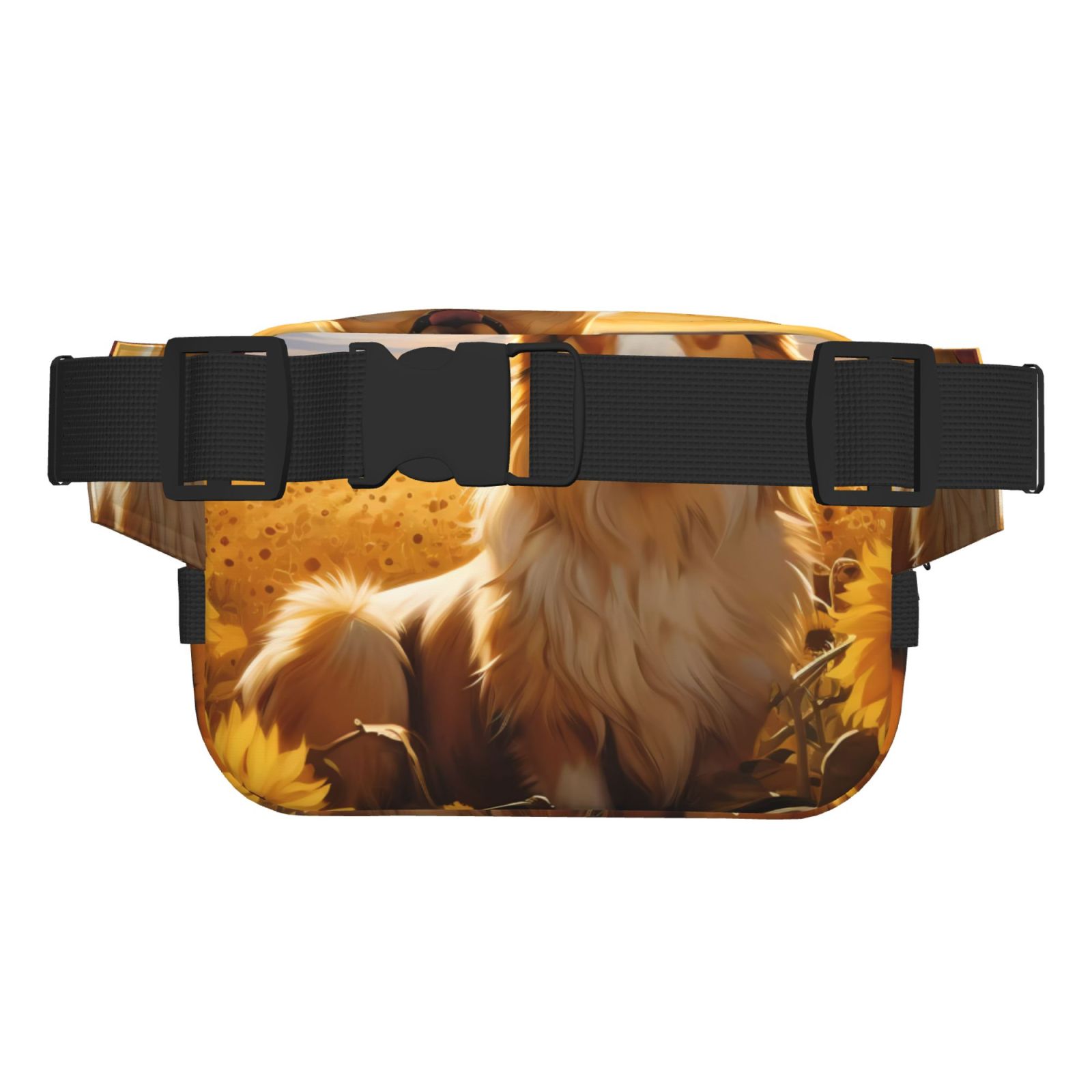 Picia Pastoral Sunflower Corgi Print Square Double-Layer Waist Bag Mini Adjustable Waist Belt Bag Exercise Running Travel Hiking