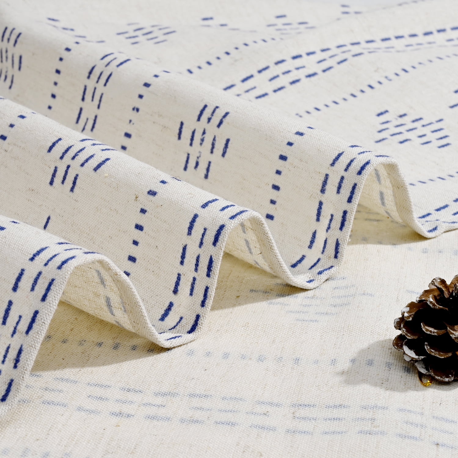 Alishomtll Boho Farmhouse Curtains Linen Light Filtering Blue Geometric Striped Window Drapes ,52"x84", 2 Panels