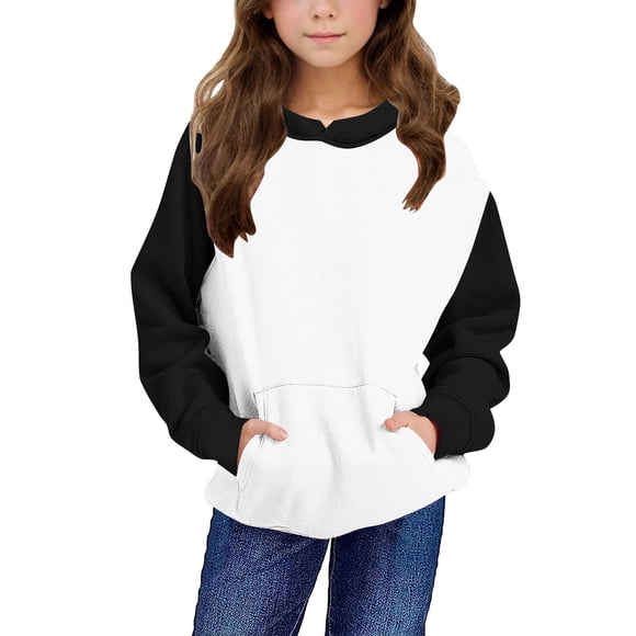 Milgrthf Cute Hoodies for Girls Oversized Long Sleeve Color Block Sweatshirt Tween Girls Preppy Pullover Tops Kids Clothes with Pocket Black 4 Years