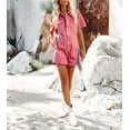 thumbnail image 3 of Chouyatou Women's Vintage Distressed Short Sleeve Zip up Denim Jean Utility Jumpsuit Romper Shorts(Pink,M), 3 of 4
