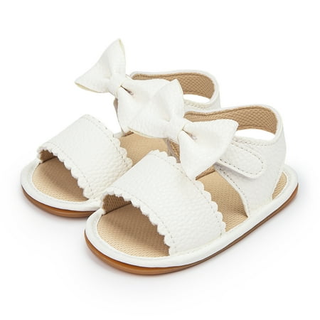 Meckior Baby Girls Sandals Rubber Sole Infant Summer Bow-Knot Shoes for First Walker 0-18 Months