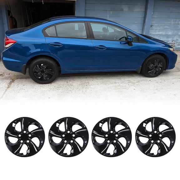 15" Bolt-On Black Hubcaps for 2013-2015 Honda Civic Sedan & 2013 Civic Coupe – 4-Piece Steel Wheel Covers, Easy DIY Installation