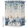 thumbnail image 2 of Shower Curtains for Bathroom, Blue Pumpkins Fall Waterproof Fabric Shower Curtain, Thanksgiving Eucalyptus Leaf Rustic Decorative Bathroom Curtain for Bathtub, 36"x72", No Hooks Included, 2 of 9
