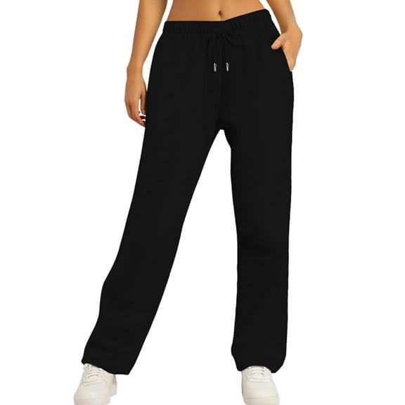 Women'S Wide Leg Sweatpants High Waisted Baggy Interior Drawstring Sweatpants Straight Leg Sweat Pants Black M