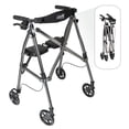 thumbnail image 1 of Andador con ruedas Stander Wonder, ligero, plegable y compacto, ideal para personas mayores y adultos. Ruedas de 6 pulgadas, frenos con bloqueo y asiento acolchado con respaldo. Color nogal negro., 1 of 5
