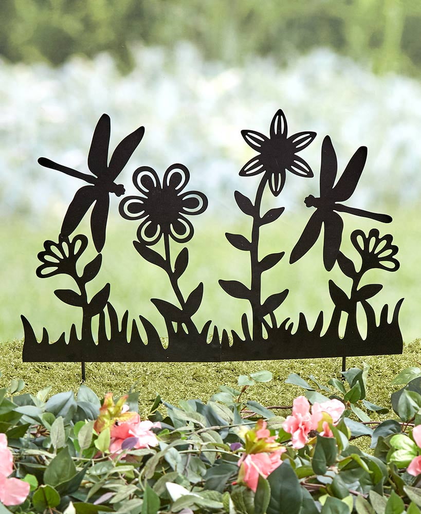 Silhouette Outdoor Garden Yard Fence Stakes Butterfly or Hummingbird Dragonfly 