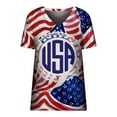 thumbnail image 4 of OAVQHLG3B Summer Tops for Women 4th of July Outfits for Women Patriotic ShirtsFashion Women Short Sleeve V-Neck Flag Printed Casual T-shirt Tops Blouse, 4 of 5