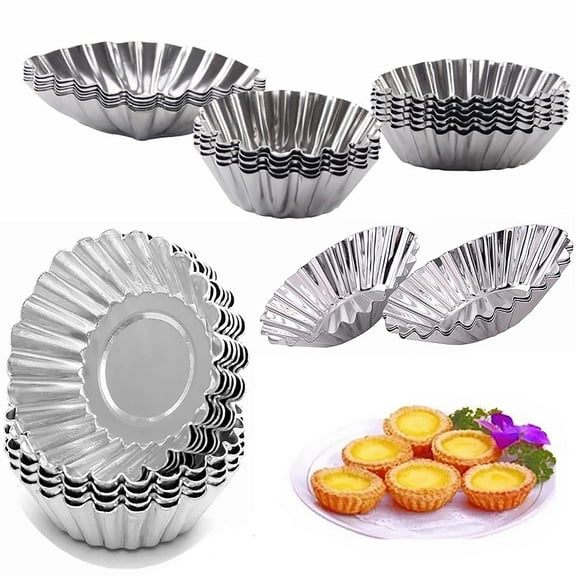 Egg Tart Molds, Mini Tart Pans, 10Pcs Stainless Steel Egg Tart Mold Cupcake Pie Cookie Pudding Mould Baking Cups, Bakeware Cake Cookie Mold Non-Stick Puto Cup for Pies Cheese Cakes Desserts Quiche