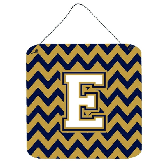 Letter E Chevron Navy Blue and Gold Wall or Door Hanging Prints