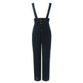 thumbnail image 3 of Women Jumpsuit Women Wide Leg Belted Waist Button Straight Trousers Loose Outwear,Navy,M, 3 of 4