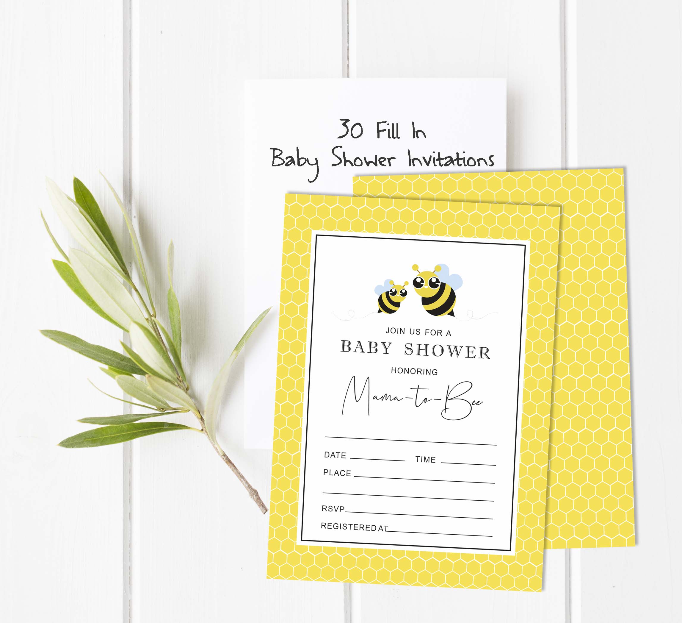 Inkdotpot 30Gender Neutral Baby Shower Invitation Cards Mommy Bee Fill In Blank Invites