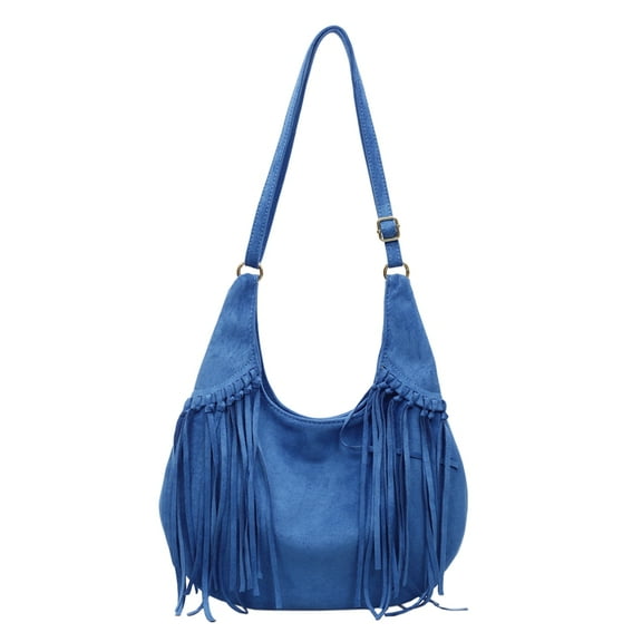 Cross Body Bag for Women, Women Faux Suede Tassel Handbag Adjustable Strap For Work Travel (Blue)