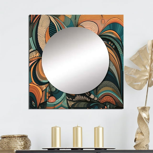 Designart "Boho Pastels A Pastel Artwork III" Minimalism Square Mirror Wall Decor Transitional - Large Orange Square Bathroom Mirror - Square Printed Wall Mirror Art