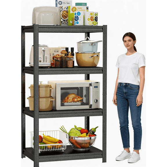 Garage Shelving Unit, Heavy Duty Metal 4-Tier Adjustable Storage Rack, Steel Shelving, 2000 lbs Capacity, Industrial Shelves for Tools and Equipment (44" H x 14" W x 12" D)