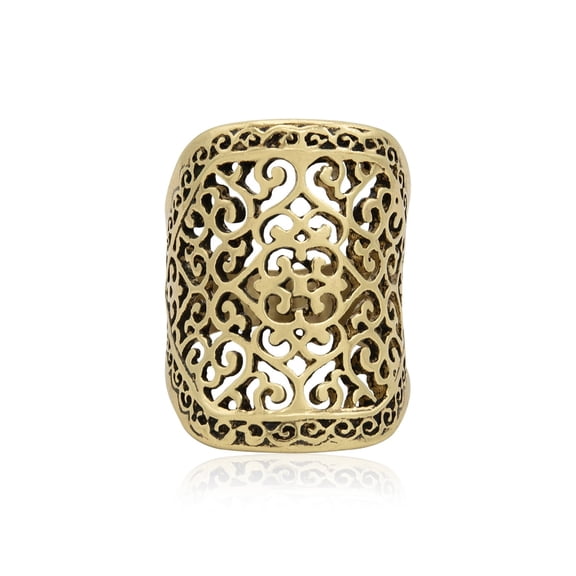 Vintage Style Filigree Statement Ring, Gold Tone Wide Band Cocktail Ring Size 10 Jewelry Ring Gold