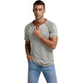 thumbnail image 3 of JWD Classic henley style Three button henley closure, Mens Henley Short Sleeve T-Shirt Cotton Casual Shirt Mens ShirtsSummer Daily T-Shirts Light Gray L, 3 of 5