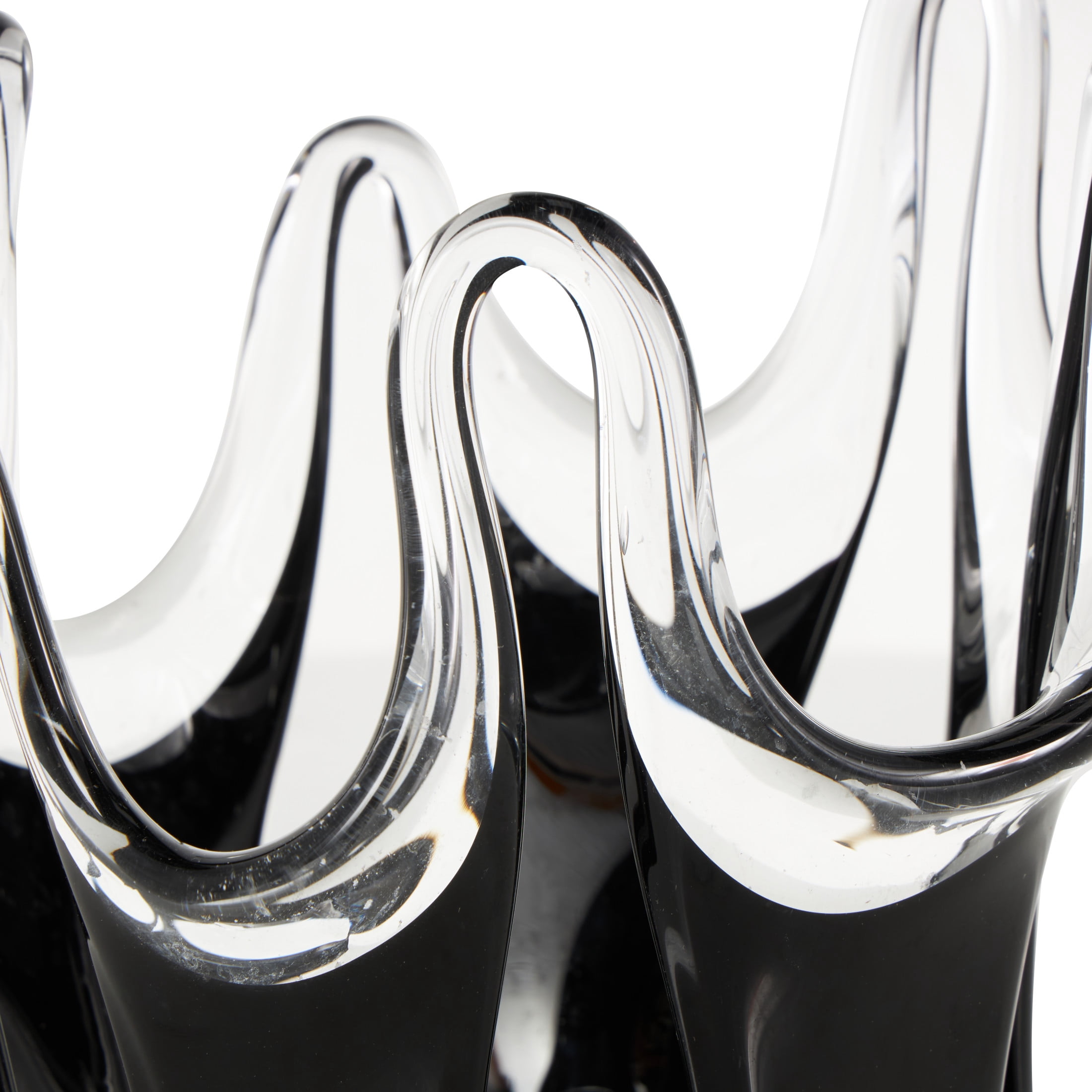 DecMode 11" Abstract Black Glass Vase with Wavy Oval Cutouts