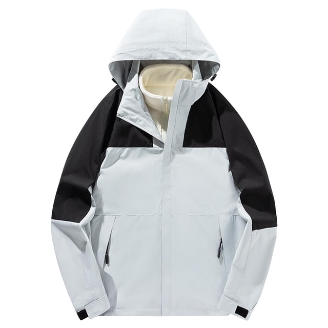 Men's Outdoor Solid Color Windproof Removable Inner Liner Pocket Zipper Jacket
