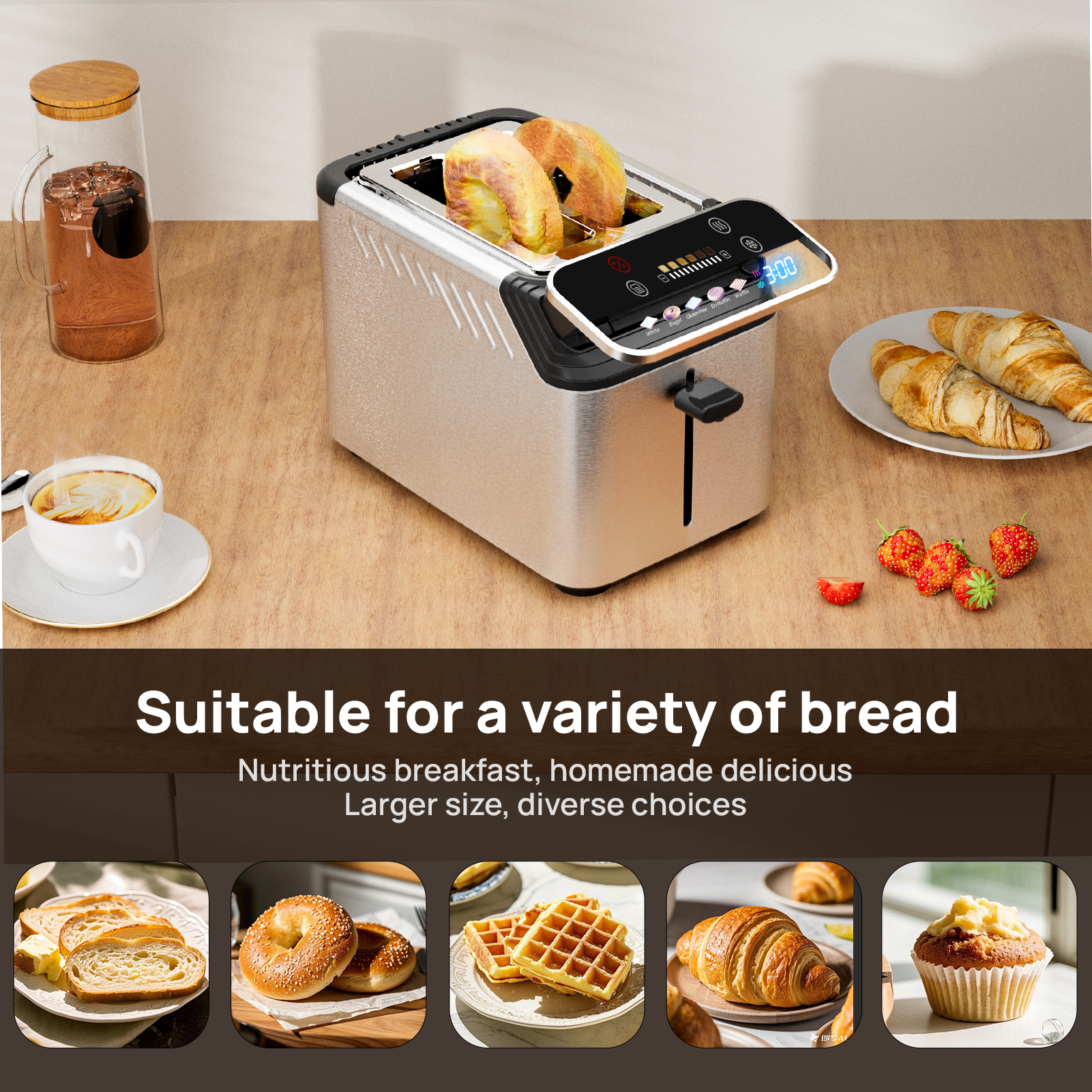 WHALLSE 2-Slice Toaster with Touchscreen and Projection Display photo 3