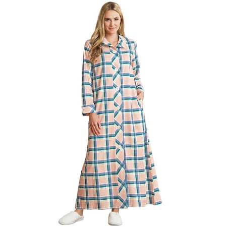 

AmeriMark Womens Lightweight Long Bath Robe Lounger Sleepwear with Big Buttons Plaid 1X(16W-18W)
