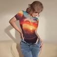 thumbnail image 3 of Honeii Cat Watching City Sunset Print Women's Crew Neck Short Sleeve Bodysuit Fashion T-shirt Tops-X-Large, 3 of 7