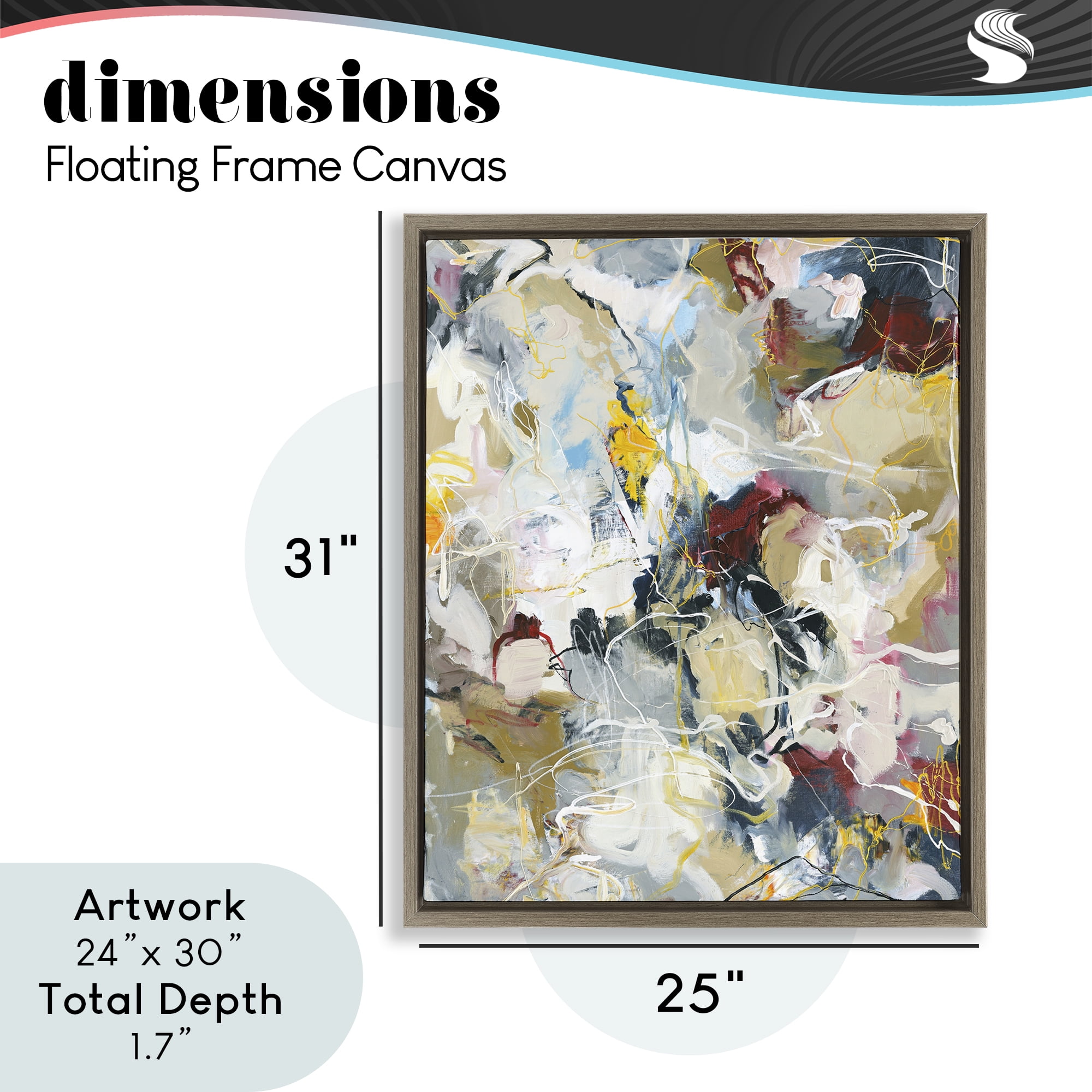 Energetic Frequency Abstract Brown Framed Floater Canvas Wall Art, design by Design Fabrikken