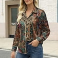 thumbnail image 7 of IMENGL Women's Satin Long Sleeve Shirt Women's Retro Flower Casual Printed Shirt Brown XXXXXL, 7 of 7