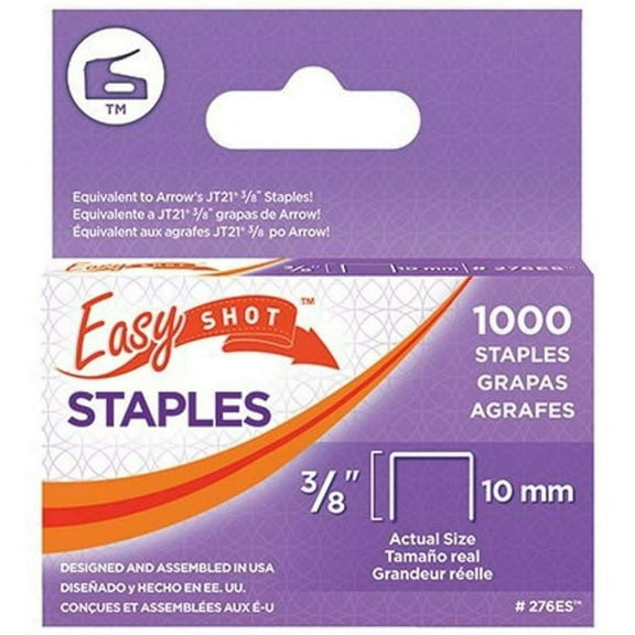Arrow 276ES EasyShot Thin Wire Staples for Staple Guns, Use for Crafts, Fabric, Repairs, Made of Galvanized Steel, 3/8-Inch, 7/16-Inch Crown Size, 1000-Pack, Made in the USA