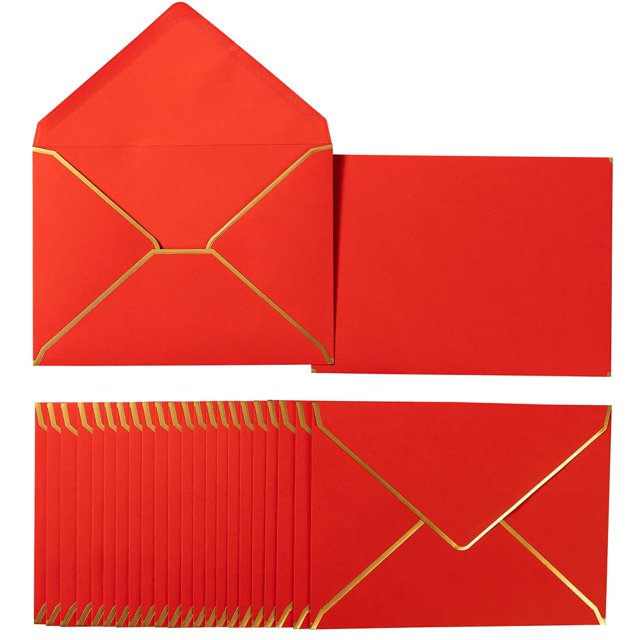 Sobre Homtable A7 rojo con borde dorado de 13,5 x 18,5 cm, paquete de 100