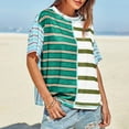 thumbnail image 4 of Women's T-Shirts 2025 New Casual Color Blocked Striped Print Shirts Summer Short Sleeve Round Neck Blouses Fashion Loose Dressy Street Pullover Tops, 4 of 9