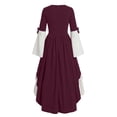 thumbnail image 4 of Ynynloco Women's Renaissance Medieval Costume Victorian Dress Long Sleeve Boho Midi Dress Vintage Square Neck Tiered Ruffle Flowy Pockets Dress, 4 of 7
