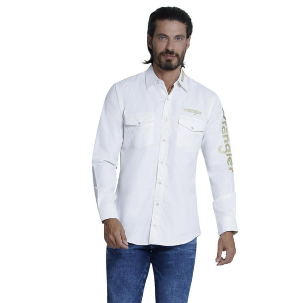 Camisa Vaquera Hombre Wrangler Regular Fit Manga Larga 943 blanco