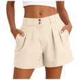 thumbnail image 1 of GHIIYER Linen Shorts Women High Waisted Wide Leg Trousers with Pleated Button Closure And Side Pockets Short, 1 of 9