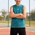 thumbnail image 3 of Faraee Débardeurs Garçons Athlétiques Sans Manches Col Rond T-Shirts Enfants Été Basique Tee pour Entraînement Extérieur Décontracté Marche Course 3T 4T 5T 6T 3-14 Ans Bleu Foncé, 3 of 6