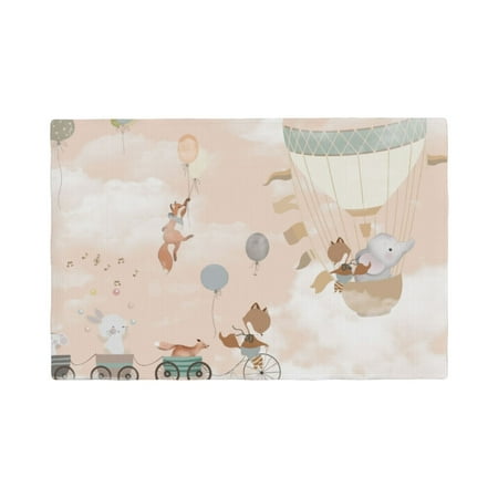 

Table Placemats Set of 6 - Animals Riding Across The Sky1 12x18 In Faux Linen Double Heat Resistant Place Mats Cloth Indoor/Outdoor Placemats Washable Table Mats for Dining Kitchen Party