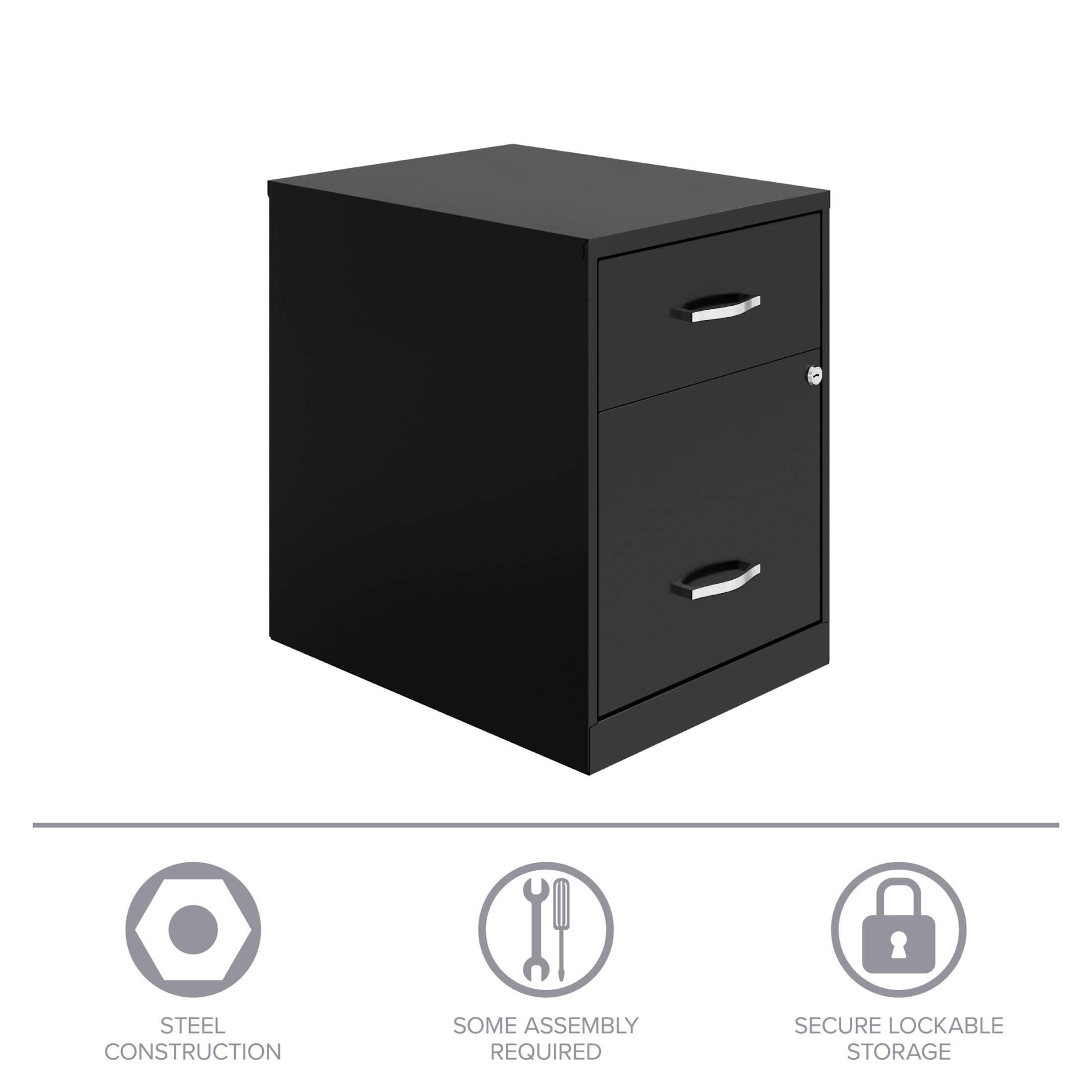 Space Solutions 18" Deep 2 Drawer Letter Width Vertical File Cabinet with Accessory Drawer, Black