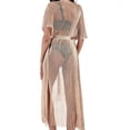 thumbnail image 4 of Karight Womens Metallic Mesh Cover Up Kimono Belted Open Front Fringe Hem Beach Swimwear Cover Up, 4 of 6