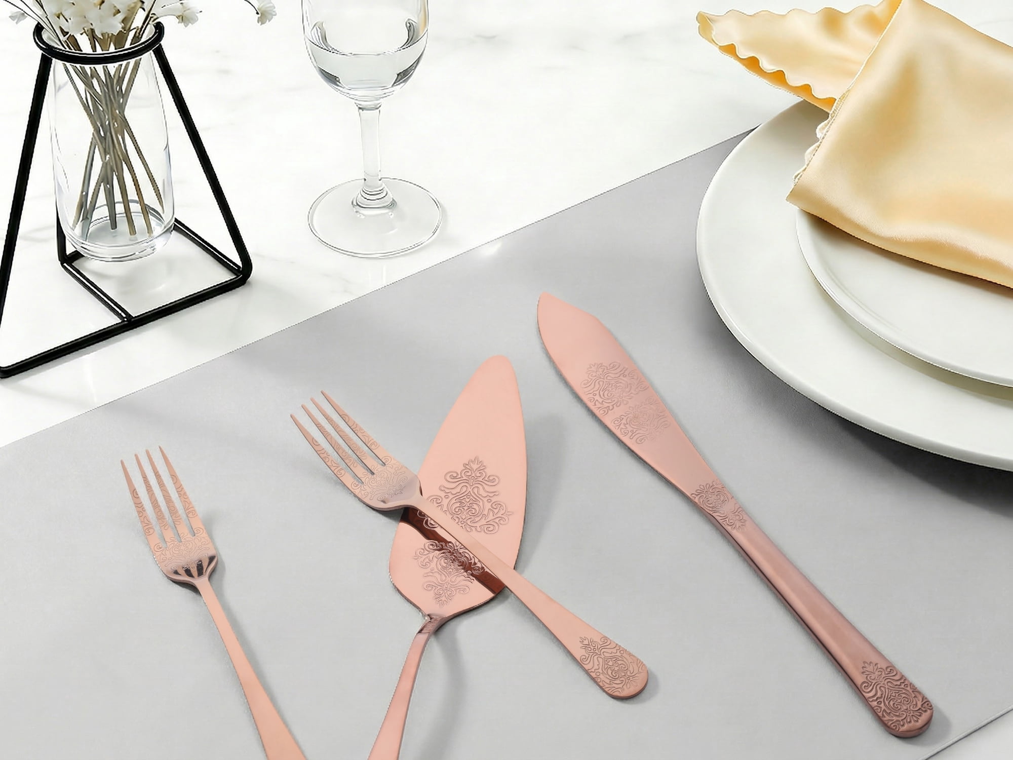 Unique Bargains Stainless Steel Silverware Set with Pie Spatula 4 Piece Rose Gold