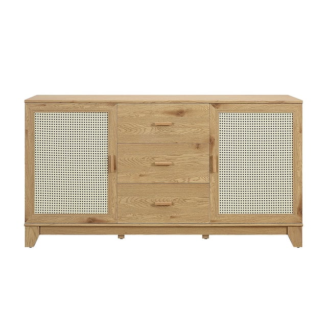 Manhattan Comfort Sheridan 59.05 Buffet Moderne en Canne avec Étagères Ajustables Naturel