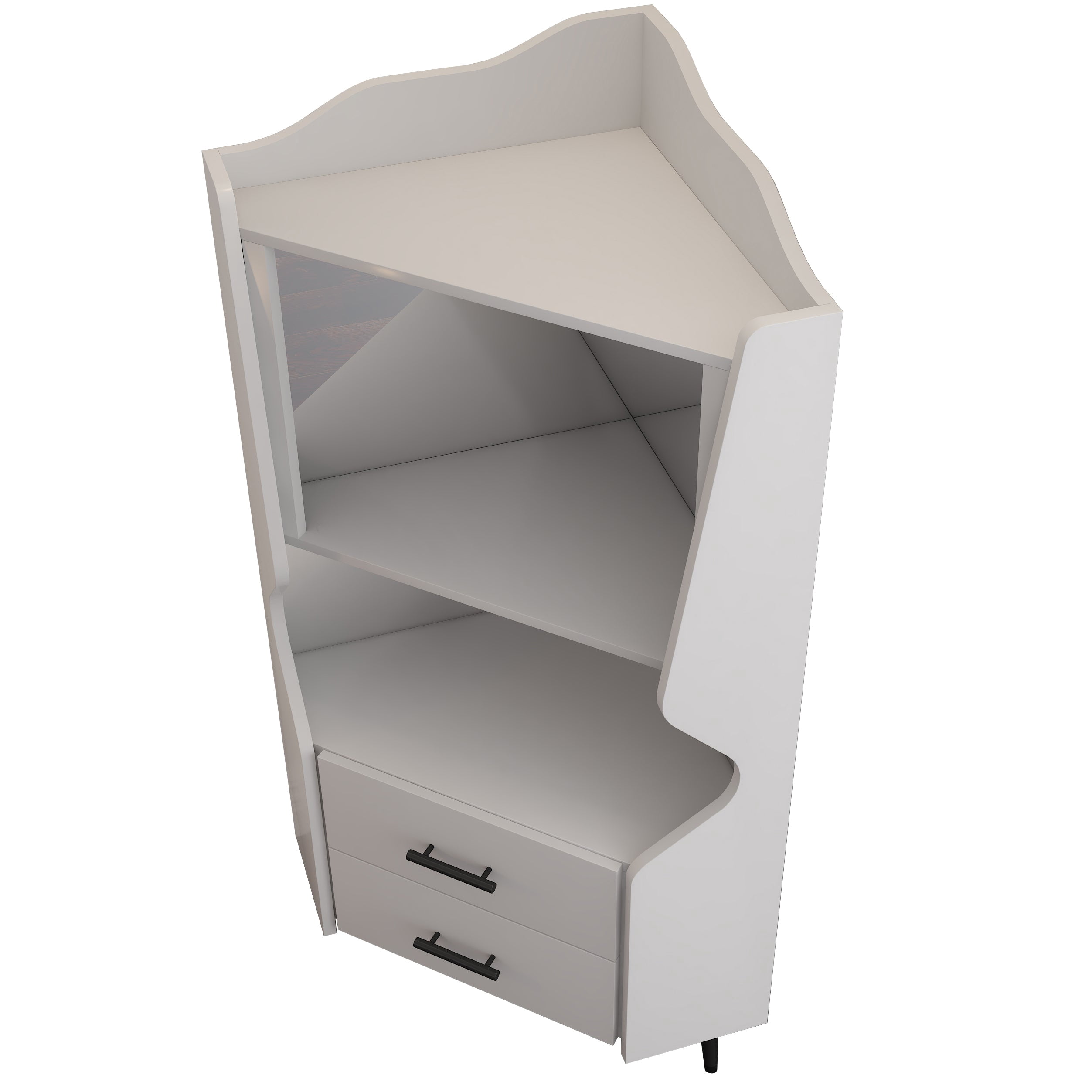 Sailvan Wooden Corner Bar Cabinet with 2 Open Shelves, 2 Drawers & Mirrored