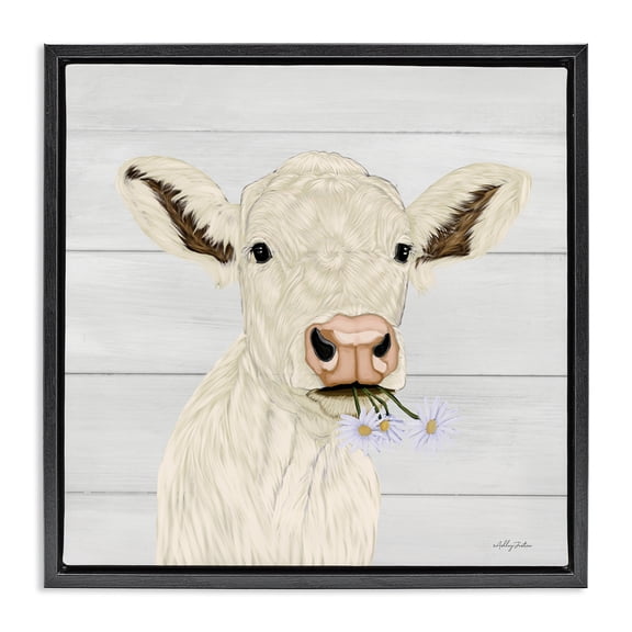 Stupell Industries Farmhouse Opal Baby Cow Portrait Black Floating Frame Canvas Art, 18 x 18, by Ashley Justice