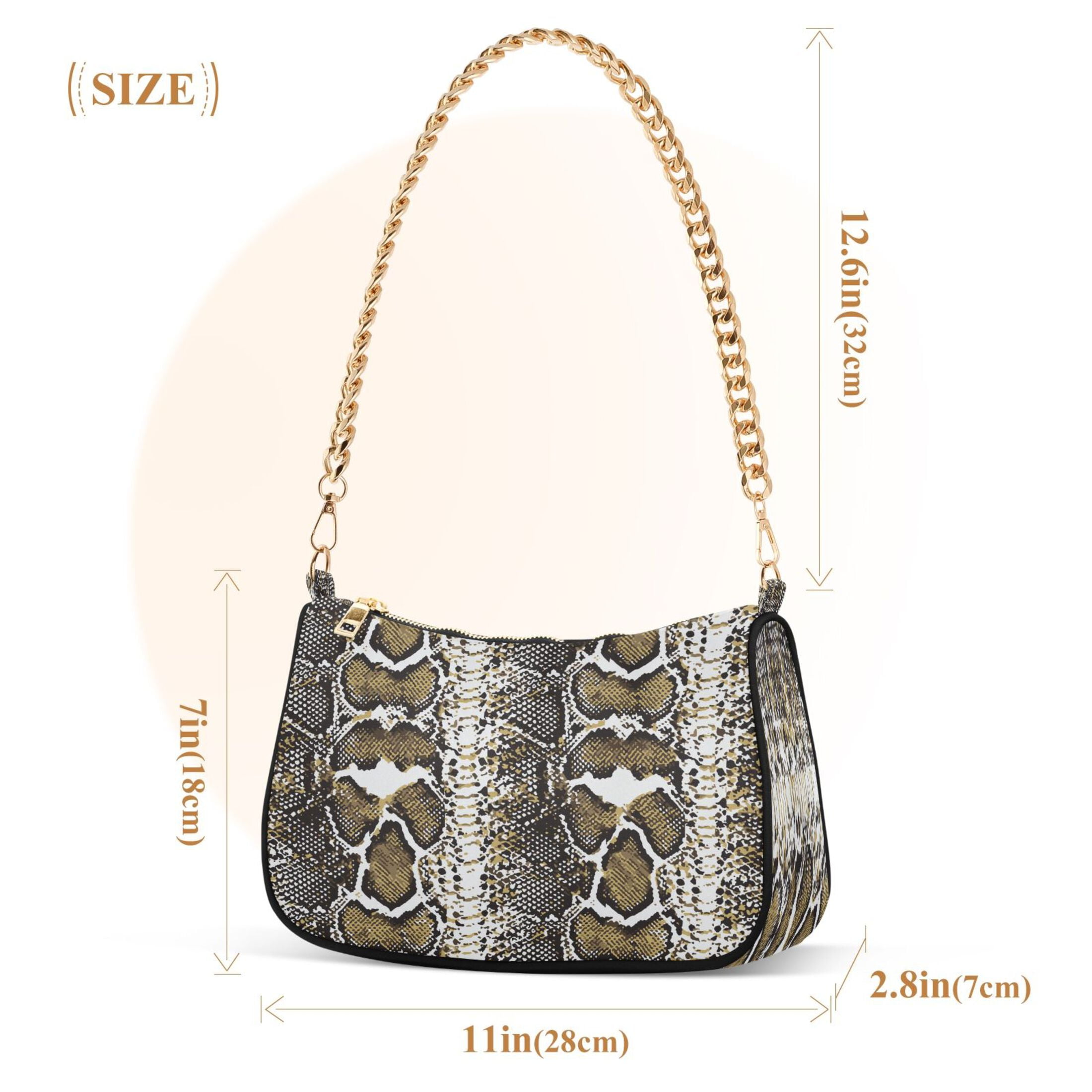 Ryvnso Snake Skin Womens Chain Shoulder Bag Tote Handbags Clutch Hobo Purse with Zipper for Travel