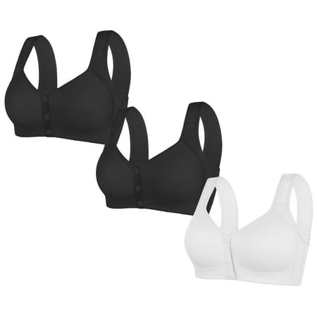 3PC Sport Bras for Women Sexy Lace No Underwire Front Closure Comfort Wireless Full Coverage Push Up Yoga Workout Everyday Bra White 1 40 B
