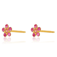thumbnail image 3 of 14K Solid Yellow Gold Pink Rhinestone Crystals Flower Stud Earrings Ear Piercing Studs October Birthstone Jewelry, 3 of 11