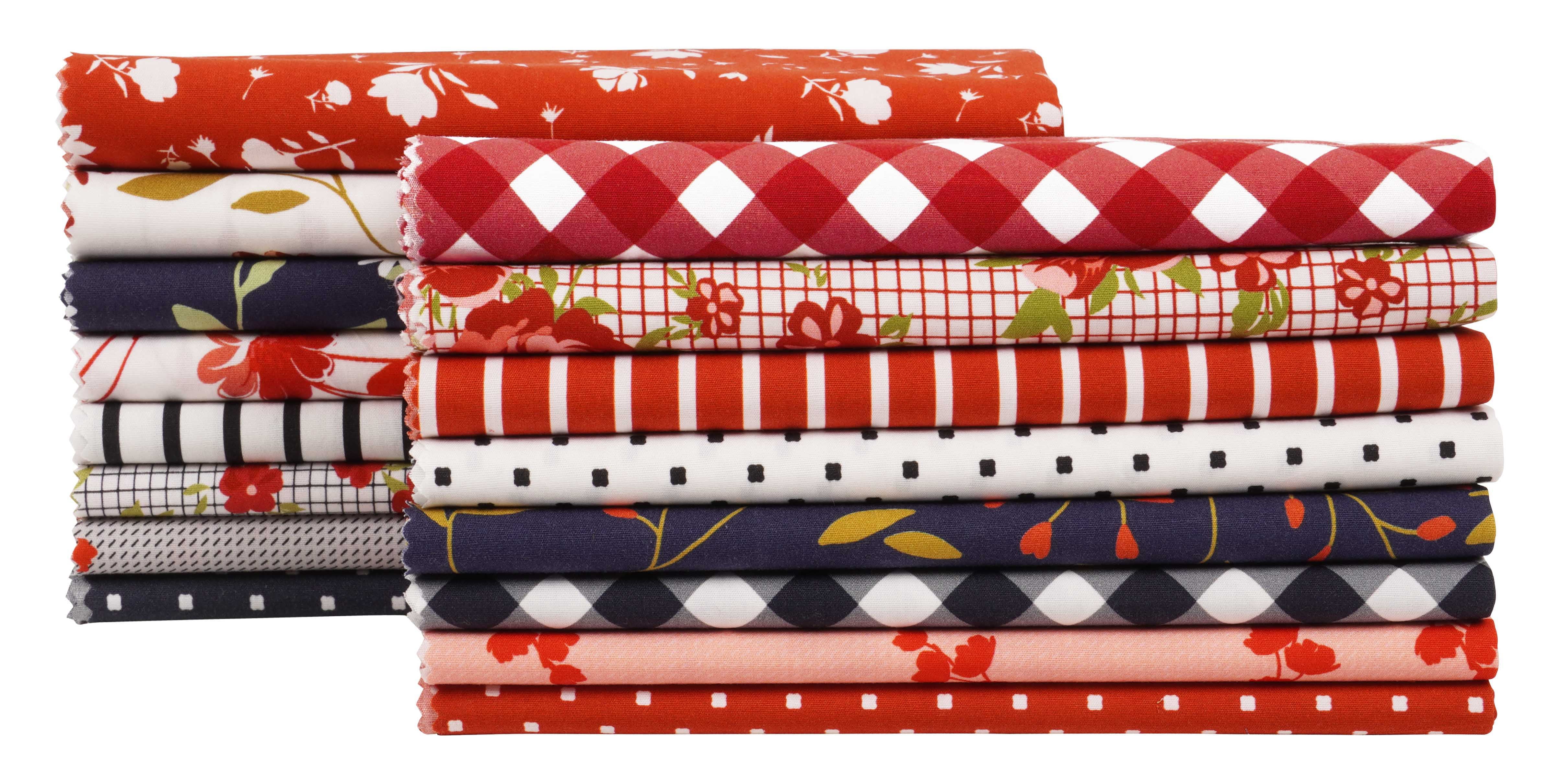 Soimoi 16 Pc Fat Quarter Bundle-Floral With GeometricsPrint 18"x 22"DIY Patchwork-100% CottonPre-Cut Quilting Fabric Red- Blue & White