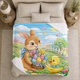 thumbnail image 5 of Whimsical Easter Bunny Colorful Eggs Duckling Spring Garden, Playful Woodland Scene, Warm Flannel Blanket for Sunroom and Reading Nook, Wildlife Lovers Easter Gift, Festive Home Decor, 5 of 9