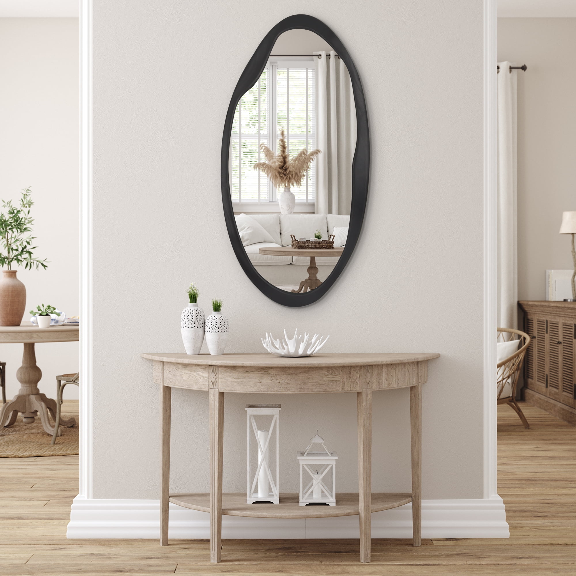 Americanflat 20x40 Organic Shaped Wood Mirror in Black Sycamore - Oval Wall Mirror for Bathroom, Living Room, Entryway Hall, and Decorative Mirror for Bedroom